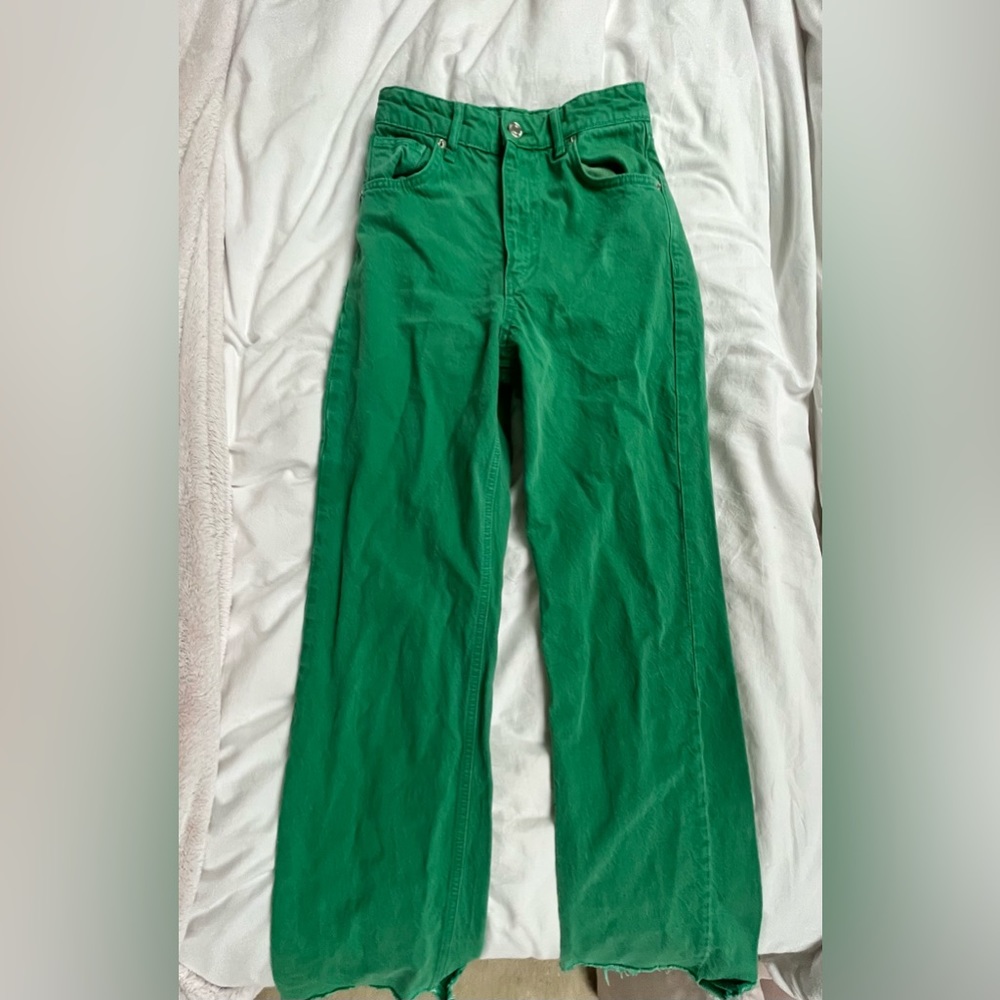 Zara Straight Wide Leg Jeans in Green